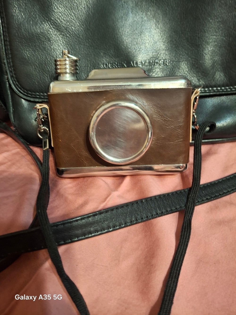 Flask Brown Leather-Look Camera Flask Flask Bottle with Strap